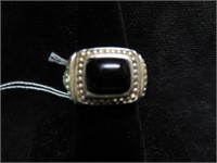 STERLING AND BLACK STONE RING SZ 6.5