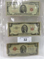 1928 & 1953 $2.00 RED SEALS & 1963 $5.00 RED SEAL