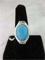 STERLING SILVER AND BLUE STONE RING SZ 8