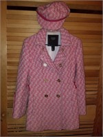 Coach Herringbone Pink Wool Coat & Matching Hat