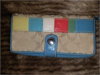Coach Patent Leather Signature Stripe Zip Wallet