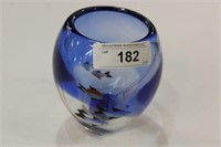 BLUE GLASS VASE WITH FISH ACCENTS