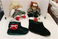 PAIR OF PRECIOUS MOMENTS DOLLS WITH STOCKING