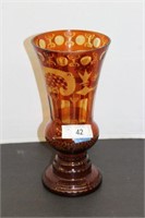 EGERMANN CUT TO CLEAR AMBER GLASS VASE