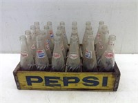 Vtg Wood Pepsi Crate w/ (24) Bottles