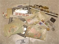 SELECTION OF STAMPS & FOREIGN COINS