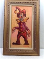 Framed Matted Clown Oil on Board Original Art