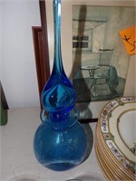 BLUE CRACKLE GLASS DECANTER W/ STOPPER