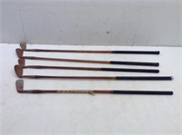 (5) Vtg Wood Shaft Golf Clubs   See Pics For Makes
