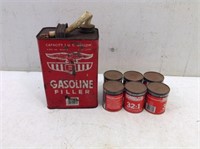 Vtg Gas Can w/ (6)  Cans 32.1 Oil Mix