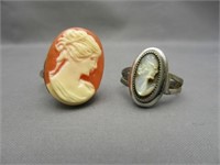 (2) Sterling Silver Cameo Rings.