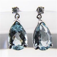 14K White Gold Aquamarine, Diamond Earrings