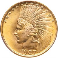 $10 1907 INDIAN, NO MOTTO. PCGS MS66