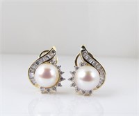 14K YG 8mm Cultured Pearl Diamond Earrings