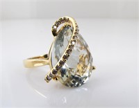 14K Yellow Gold Prasiolite, Diamond Fashion Ring
