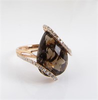 14K Rose Gold Smoky Quartz, Diamond Fashion Ring