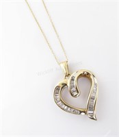 14K Yellow Gold Open Heart Diamond Pendant