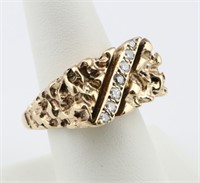 14K Gold Nugget Style Ring w/7 Diamonds