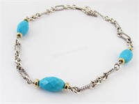 David Yurman Silver/14K Figaro Turquoise Necklace
