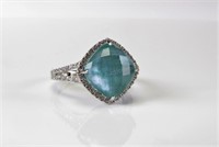 18K WG Doves, NY, Amethyst Crystal Diamond Ring