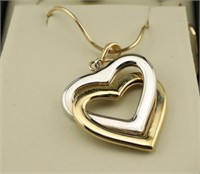 14K Gold Double Heart Pendant & Necklace