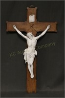 Antique Crucifix w/Porcelain Jesus