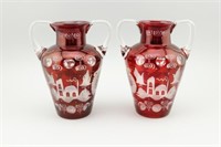 Pr. 19th Century Ruby Flash Vases. Dated