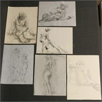 Group of 6 Paulina Everitt Drawings. Nudes