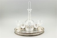 Orrefors Decanter Set w/Silver Plate Tray