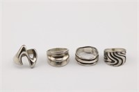 Group of 4 Mexican Sterling Silver Rings