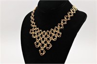 18K Gold Fishnet Bib Style Necklace 95 grams