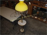 PIANO LAMP WITH BRIGHT YELLOW SHADE, MARBLE SHELF