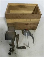 Crate with coffee grinder