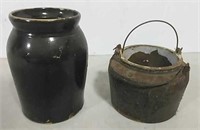 Cast iron melting pot & stoneware jar