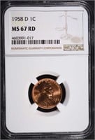 1958-D LINCOLN CENT, NGC MS-67 RED