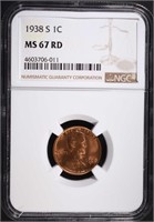 1938-S LINCOLN CENT, NGC MS-67 RED