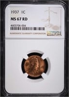 1937 LINCOLN CENT, NGC MS-67 RED