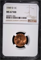 1949-D LINCOLN CENT, NGC MS-67 RED