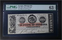 1863 $100 STATE OF GEORGIA PMG 63EPQ