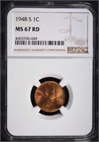 1948-S LINCOLN CENT, NGC MS-67 RED