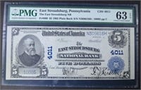 1902 $5 PLAIN BACK EAST STROUDSBURG NB