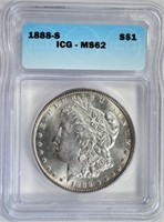 1888-S MORGAN DOLLAR ICG MS62
