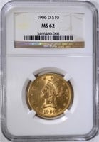 1906-D $10 GOLD LIBERTY NGC MS 62