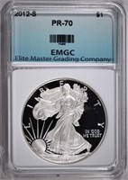 2012-S SILVER EAGLE, EMGC PERFECT GEM PROOF (U.C.)