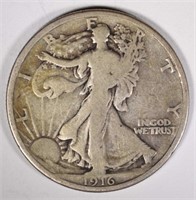 1916 WALKING LIBERTY HALF DOLLAR, VG KEY DATE