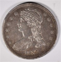 1837 REEDED EDGE BUST HALF, AU initials carved on