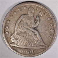 1859-S SEATED HALF DOLLAR, VF/XF KEY DATE