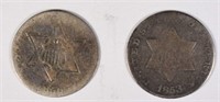 1853 & 56 THREE CENT SILVERS G/VG slightly bent