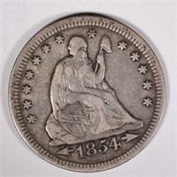 1854 WITH ARROWS SEATED QUARTER, VF/XF