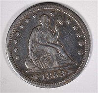 1853 WITH ARROWS & RAYS SEATED QUARTER, VF/XF